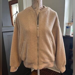Avec Les Filles Cream Teddy Sherpa Zip Jacket, Size M